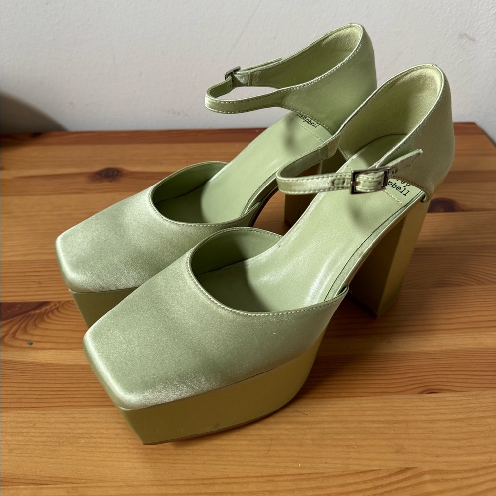 Jeffrey Campbell OVR N OUT mint satin heels